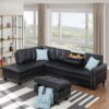 Irine - Faux Leather Sectional Sofa With Ottoman - Black - Image 14