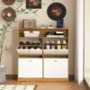 Shoe Storage Cabinet With 4 Flip Drawers And Wooden Handle For Entryway - Natural - Image 3