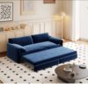 Queen Pull Out Sofa Bed, 3 In 1 Convertible Sleeper Sofa With Side Storage Multifunctional Velvet Loveseat Bed For Living Room - Blue - Image 5