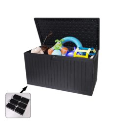 230 Gallon Resin Outdoor Deck Box Waterproof, Extra Large Patio Storage Box With Lockable Storage Containers For Patio Furniture Cushions, Pool Accessories, Garden Tools - Black