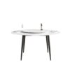 59.05" Modern Artificial Stone Round Metal Dining Table, Can Accommodate 6 People Artificial Stone Turntable - White / Black - Image 9