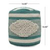 Diamond - Handcrafted Fabric Cylindrical Pouf - White / Teal - Image 3