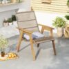 Acacia Wood Cape Woven Wicker Large Lounge Chair With Pillow For Patio, Deck, Yard, Lawn And Garden Seating Wicker (Set of 2) - Teak - Image 7
