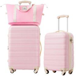 Hardshell Luggage Sets 2 Pieces + Bag Spinner Suitcase With Tsa Lock Lightweight 20" / 24" - Light Pink