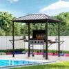 Grill Hardtop Gazebo Outdoor Metal Hard Top Gazebo, Permanent Bbq Gazebo With Galvanized Steel, Aluminum Framed Pavilion With Shelves - Dark Brown - Image 4