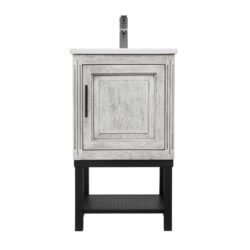 Modern Freestanding Bathroom Vanity With Ceramic Sink, Hot And Cold Faucet, 1 Door Cabinet & Open Iron Shelf, Magnesium Oxide And Iron Frame - White