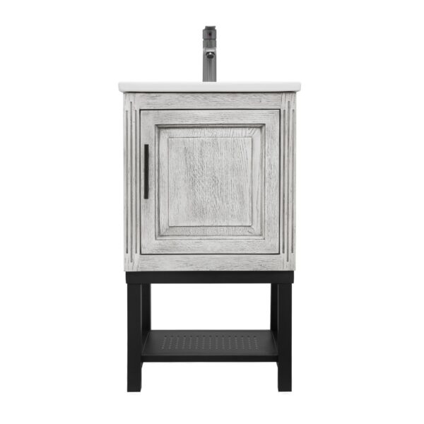Modern Freestanding Bathroom Vanity With Ceramic Sink, Hot And Cold Faucet, 1 Door Cabinet & Open Iron Shelf, Magnesium Oxide And Iron Frame - White