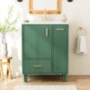 Solid Wood And 24" Bathroom Vanity With Sink, Deep Drawer, Door Shelf, 2 Tier Basket - Green - Image 4