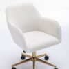 Modern Teddy Fabric Material Adjustable Height 360 Revolving Home Office Chair With Gold Metal Legs And Universal Wheel For Indoor - White - Image 17