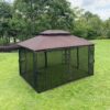 13 0 Outdoor Patio Gazebo Canopy Tent With Ventilated Double Roof And Mosquito Net (Detachable Mesh Screen On All Sides) Suitable For Lawn Garden Backyard And Deck Top - Brown - Image 6