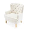 Vintage Style Club Chair, Granular Plush Fabric, Rubber Wood Legs - Almond - Image 8