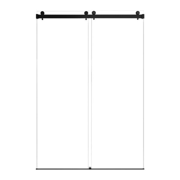 Frameless Double Sliding Soft Close Bathtub Shower Door, 5 / 16" Clear Nano Coated Tempered Glass And 304 Stainless Steel Handle - Matte Black