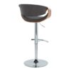 Curvo - Mid-Century Modern Adjustable Barstool With Swivel With Rounded T Footrest (Set of 2) - Chrome / Walnut / Charcoal - Image 4