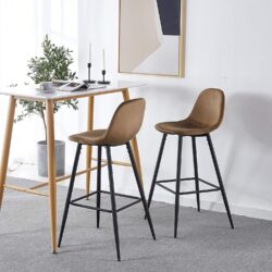 Bar Stools (Set of 2) Velvet Barstool Modern Counter Bar Height Chair With Back, Sturdy Metal Legs & Footrests, Island Stool For Kitchen Bar - Brown