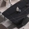 63" Artificial Stone Black Curved Black Metal Leg Dining Table - Black - Image 4