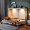 Queen Size Murphy Wall Bed Modern Design With LED Lights - White - Image 19