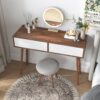 Rustic Entryway Console Table With Carved Panel Drawers And Wood Legs - Natural - Image 9