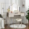 Mirrored Vanity With LED Light,Makeup Vanity Table Set - Champagne - Image 3