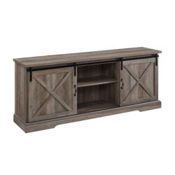 Farmhouse Sliding X Barn Door 70" TV Stand For 80" TVs - Gray Wash