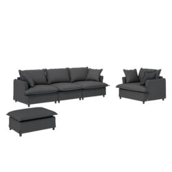 3 Piece Living Room Set Modular L Shaped Sectional Couch Upholstered, 3 Seater Sofa & Armchair & Movable Ottoman 5 Seat - Gray