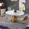 Round Modern Marble Dining Table With 4 Chairs - Golden White - Image 5