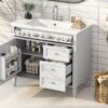 Bathroom Vanity With Top Sink, Modern Bathroom Storage Cabinet 2 Drawers And A Tip-Out Drawer, Single Sink Bathroom Vanity - White - Image 22