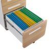 3 Drawer Mobile File Cabinet Under Desk Office, Simple Style Versatile Storage Cabinet For Legal / Letter / A4 Files, 5 Wheel Design Anti-Tilting Cold Rolled Steel Waterproof Moisture-Proof - White / Light Brown - Image 12