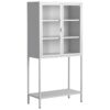 Heavy Duty Metal Storage Cabinet, Display Storage Cabinet With Glass Doors And 2 Adjustable Shelves, Tall Bookcase Modern Bookshelf Cabinet For Home Office, Living Room, Pantry - White - Image 12