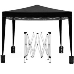 10'X10' Folding Canopy With 4 Removable Sidewalls Outdoor Event Shelter UPF 50+ Gazebo Portable Tents For Parties Beach Camping Wedding Ez Pop Up Canopy 4 Pieces Weight Bag + Carry Bag - Black