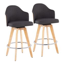 Ahoy - Contemporary Fixed Height Counter Stool With Legs / Round Footrest (Set of 2) - Charcoal / Natural