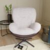 360° Swivel Office Chair, Modern Chenille Chair With And Metal Base Frame, No Wheels, Accent Chair - White - Image 5