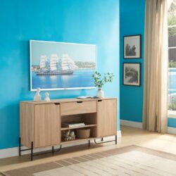 Buffet With Metal Legs With Two Door One Drawer Six Shelves - Light Brown / Black