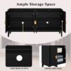 4 Door Sideboard Storage Cabinet For Living Room And Dining Room, 2 Large Cabinets With Gold Handles And Adjustable Shelf - Black - Image 7