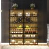 LED Tall Wine Rack Freestanding Floor, 7 Tier Wine Baker Rack With Glass Holder & Wine Storage, Industrial Wine Display Shelf Wine Bar Cabinet For Bar, Kitchen, Dining Room - Walnut / Black - Image 12