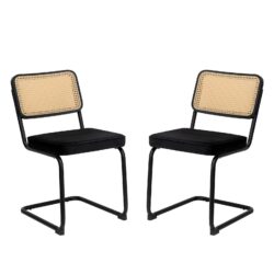 Dining Chairs, Velvet Rattan Side Accent Chairs With Painted Legs, Modern Mid - Century Breuer Designed Chairs, Upholstered Dining Living Room Kitchen Chairs (Set of 2) - Black
