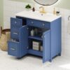 Bathroom Vanity, Transitional Style Bathroom Cabinet With Resin Sink, Single Bathroom Cabinet, With 2 Drawers And 1 Adjustable Storage Shelf, 2 Soft-Close Doors - Navy Blue - Image 2
