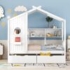 Twin Size House Bed With 2 Drawers, Kids Bed With Storage Shelf - White - Image 17