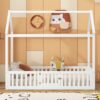 Wood House Bed With Fence And Door - White - Image 4