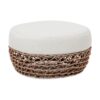 Willow - Round Upholstered Woven Patio Ottoman, Wicker Frame - Wheat Beige / Golden Brown - Image 3