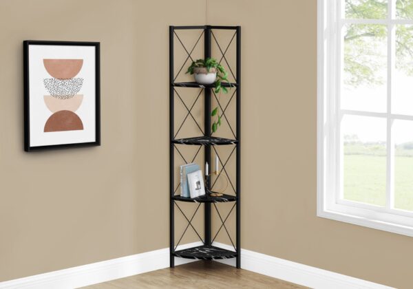 Bookshelf, Bookcase, Etagere, Corner, 4 Tier, Office, Marble Look Contemporary & Modern - Black