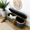 Modern Upholstered Storage Ottoman Bench With Seating - Dark Blue - Image 4