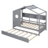 Twin Size House Bed With Trundle, Modern Design For Kids With Storage Shlef - Gray - Image 8