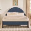 Queen Bed Frame Modern Upholstered Curved Headboard - Blue - Image 4