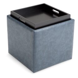 Rockwood - Cube Storage Ottoman With Tray - Denim Blue