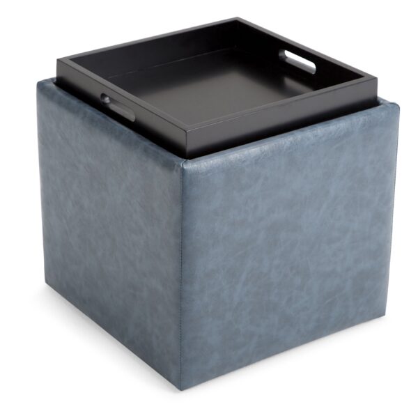 Rockwood - Cube Storage Ottoman With Tray - Denim Blue