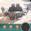 7 Pieces Outdoor Patio Furniture Set, Modern Dining Set With 6 Swivel Rockers Sunbrella Fabric, Rectangular Table With Umbrella Hole - Bourbon Brown - Image 4