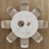 Modern Sintered Stone Dining Table With Round Turntable Metal Pedestal And 8 Chairs - White - Image 6