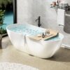 59" Freestanding Solid Surface Bathtub, Luxury Man-Made Stone Resin Freestanding Soaking Bathtub With Overflow And Pop-Up Drain For Contemporary Bathroom 22S03-59Gw - Glossy White - Image 2