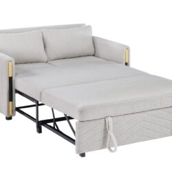 Percy - Teddy Velvet Sleeper Loveseat With Dual - Pull Sleeper Design - Beige