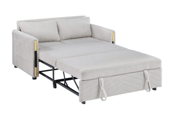Percy - Teddy Velvet Sleeper Loveseat With Dual - Pull Sleeper Design - Beige